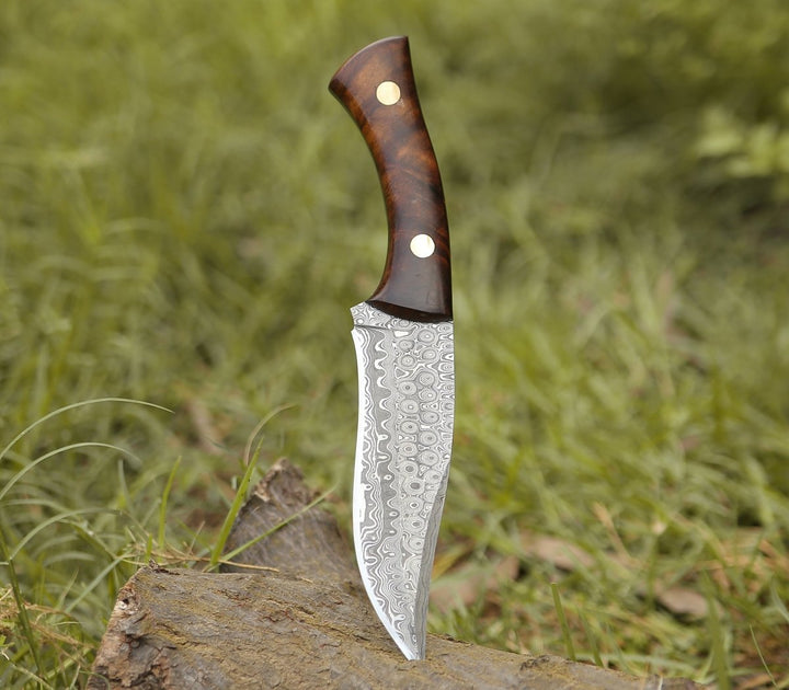 Virtue Hunting Knives – Virtue Damascus Hunting Knife Fixed Blade with Exotic Rose Wood Handle – shokuninusa