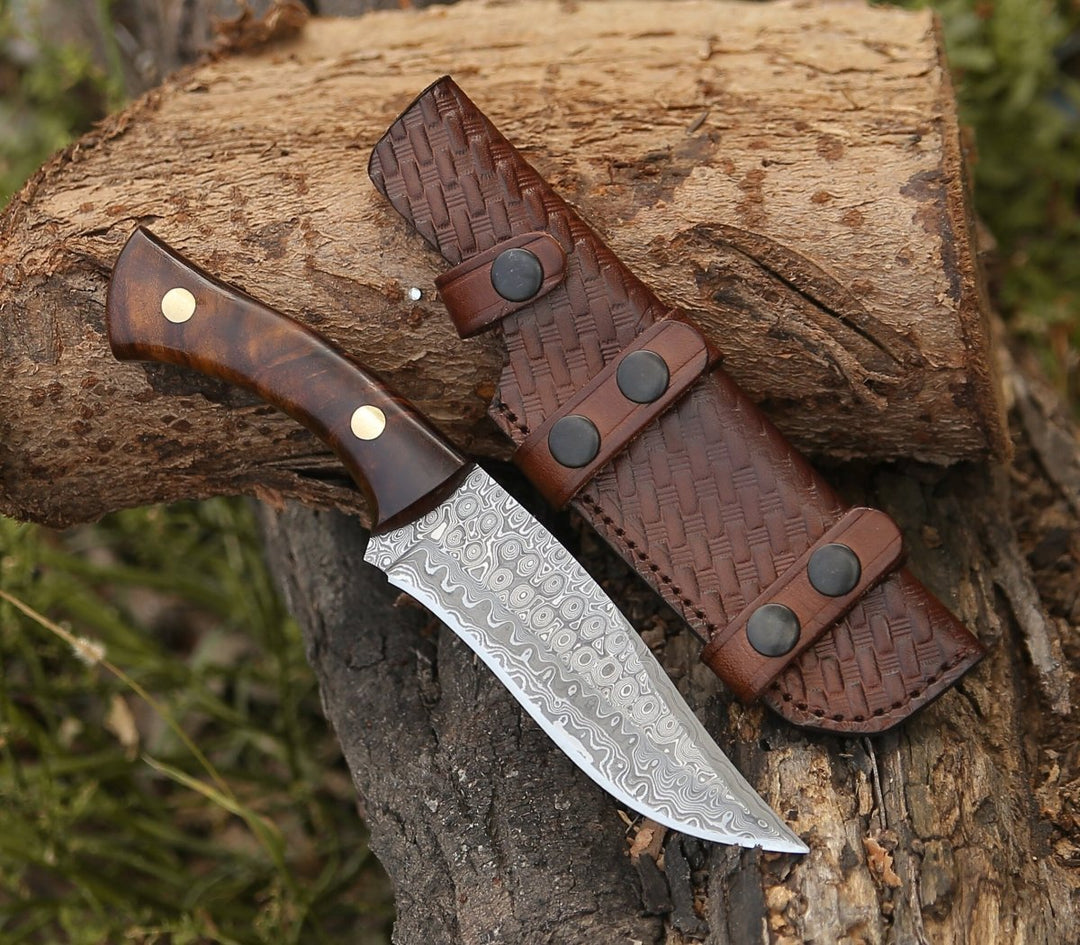 Virtue Knife – Virtue Damascus Hunting Knife Fixed Blade with Exotic Rose Wood Handle – shokuninusa