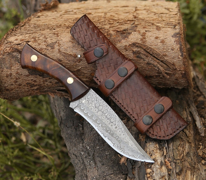 Virtue Knife – Virtue Damascus Hunting Knife Fixed Blade with Exotic Rose Wood Handle – shokuninusa