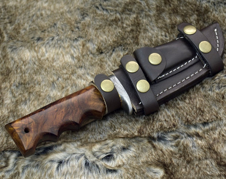 Vivid Custom Knife – Vivid Damascus Hunting Knife with Exotic Rose Wood handle – shokuninusa
