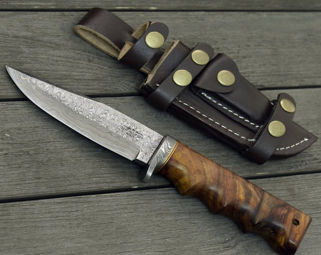 Vivid Hunting Knives – Vivid Damascus Hunting Knife with Exotic Rose Wood handle – shokuninusa