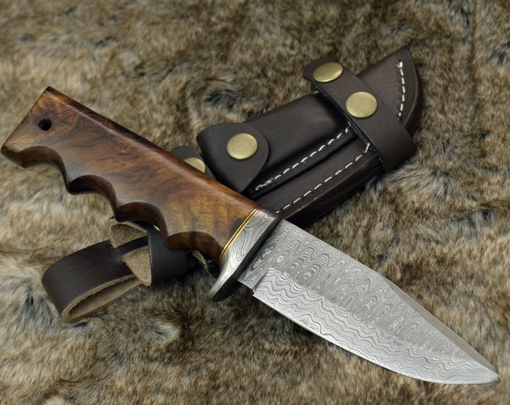 Vivid Damascus Knife – Vivid Damascus Hunting Knife with Exotic Rose Wood handle – shokuninusa
