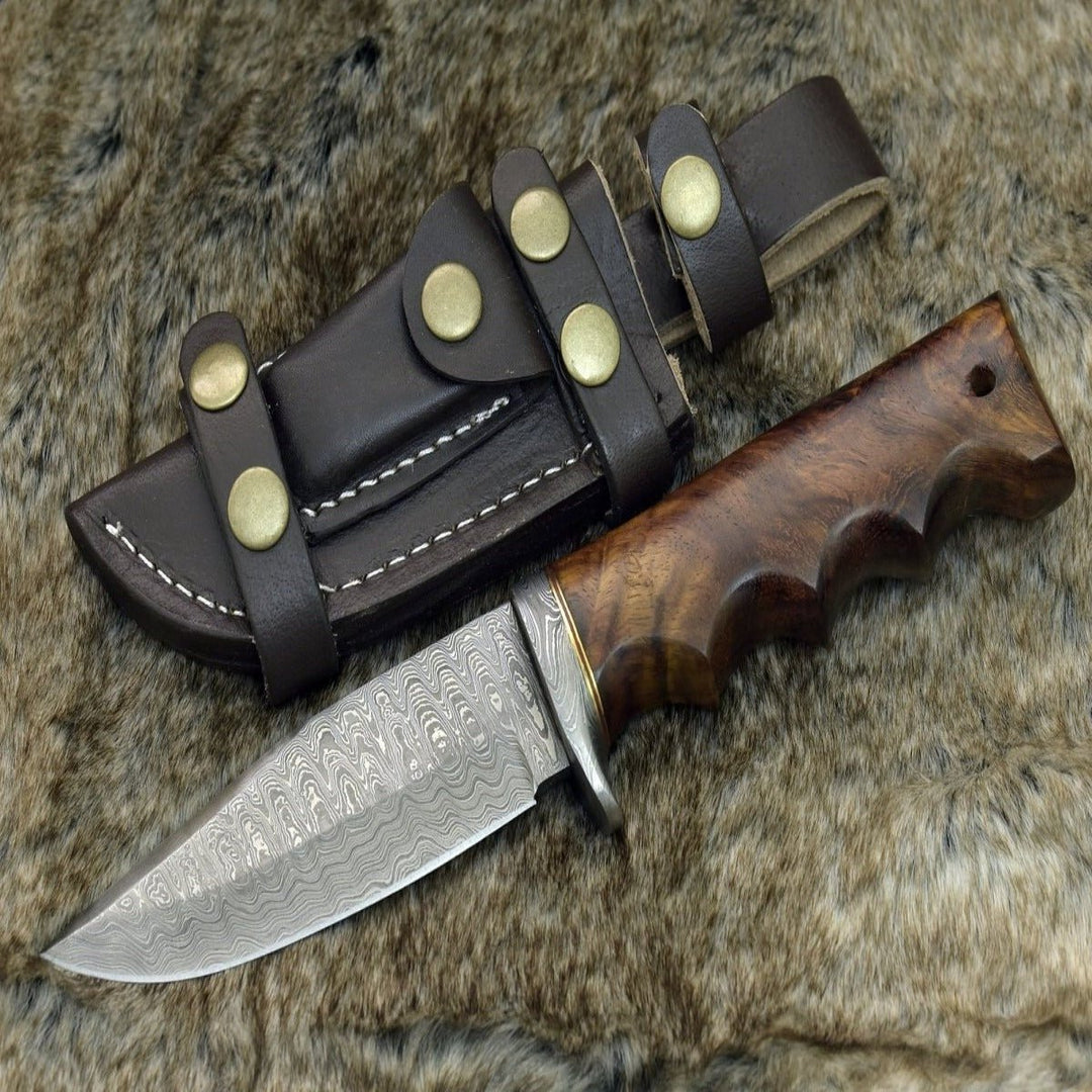 Vivid Hunting Knife – Vivid Damascus Hunting Knife with Exotic Rose Wood handle – shokuninusa
