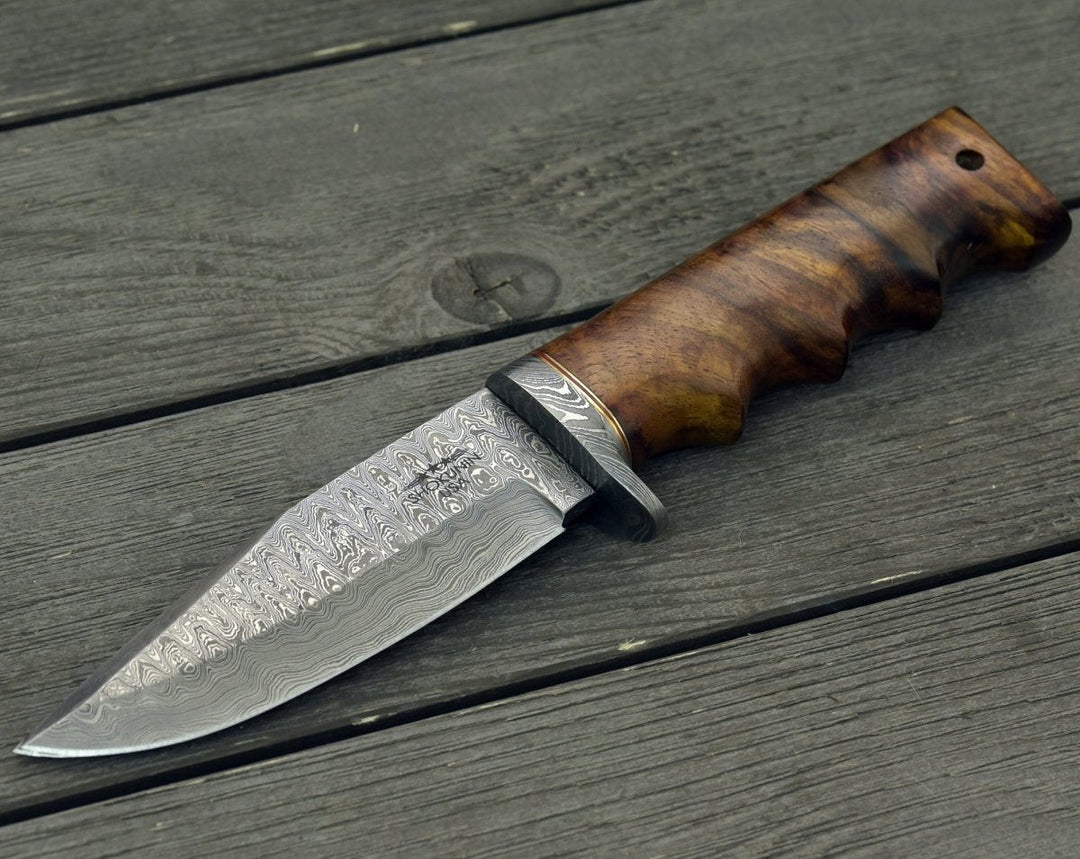 Vivid Knife – Vivid Damascus Hunting Knife with Exotic Rose Wood handle – shokuninusa
