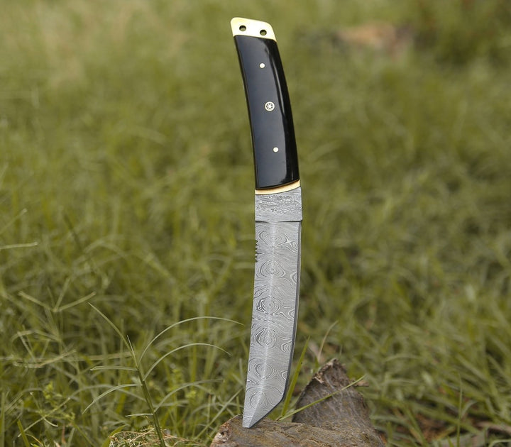Personalized Forged Knife – Vortex Fixed Blade Tanto Knife with Horn Handle – shokuninusa