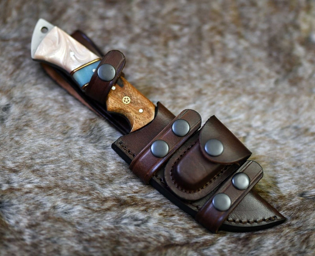 Voyager Camp Knife – Voyager Damascus Gut Hook Knife with Exotic Rose Wood and Mother of Pearl Handle – shokuninusa