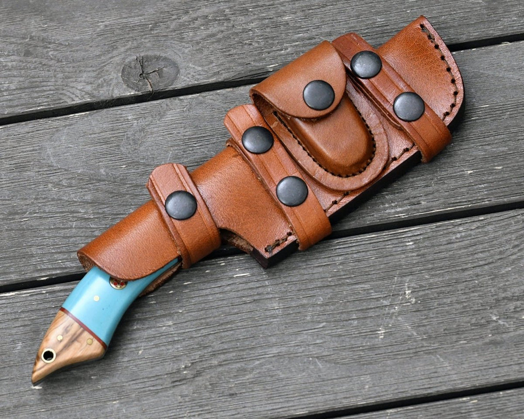Warlock Skinner Knife – Warlock Damascus Hunting Knife with Olive Wood and Resin Handle – shokuninusa