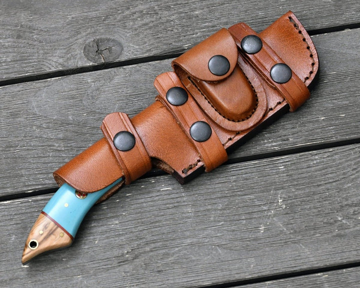 Warlock Skinner Knife – Warlock Damascus Hunting Knife with Olive Wood and Resin Handle – shokuninusa