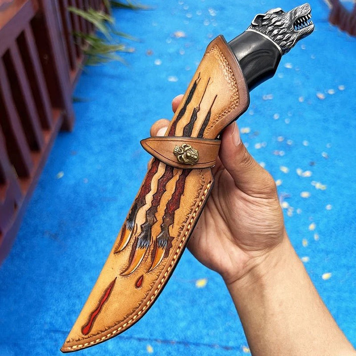 Wolf Japanese Hunting Knife VG-10 Damascus Steel &amp; Exotic Ebony Handle – Wolf Japanese Hunting Knife VG-10 Damascus Steel &amp; Exotic Ebony  Handle – shokuninusa