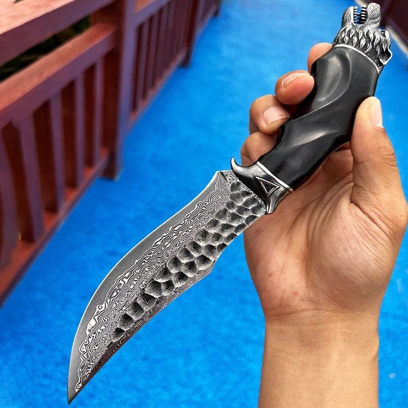 Wolf Japanese Hunting Knife VG-10 Damascus Steel &amp; Exotic Ebony Handle – Wolf Japanese Hunting Knife VG-10 Damascus Steel &amp; Exotic Ebony  Handle – shokuninusa