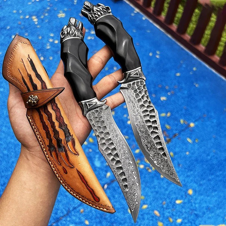 Wolf Japanese Hunting Knife VG-10 Damascus Steel &amp; Exotic Ebony Handle – Wolf Japanese Hunting Knife VG-10 Damascus Steel &amp; Exotic Ebony  Handle – shokuninusa