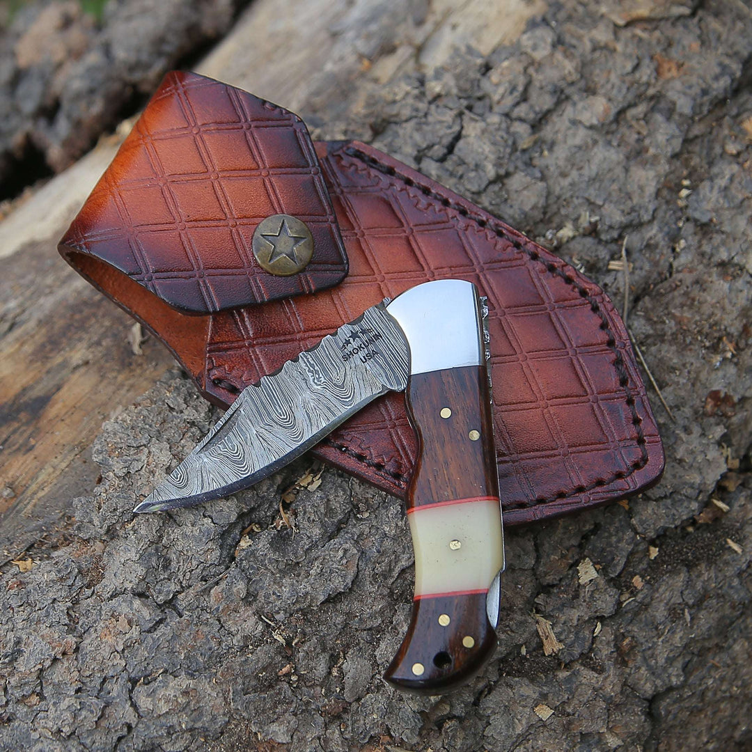 Pocket Knife - Ironclad Pocket Knife with Rosewood &amp; Bone Scales - Shokunin USA