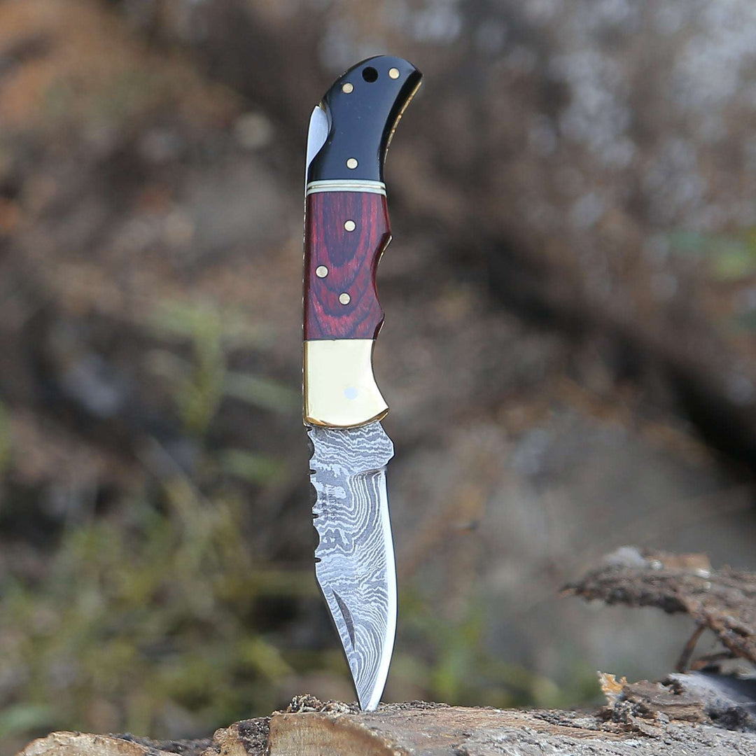 Pocket Knife - Firestrike Pocket Knife with Bull Horn &amp; Pakkawood Handle - Shokunin USA