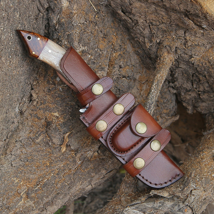 Knife - Ravager Handmade Damascus Knife with Mother of Pearl Resin &amp; Rosewood Handle - Shokunin USA
