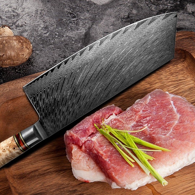 Handmade Cleaver Knife – Yamato VG10 Damascus Cleaver Knife with Exotic Olive Wood &amp; Honeycomb Composite Handle – shokuninusa