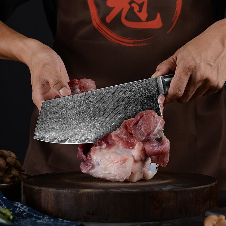 Handmade Cleaver Knives – Yamato VG10 Damascus Cleaver Knife with Exotic Olive Wood &amp; Honeycomb Composite Handle – shokuninusa