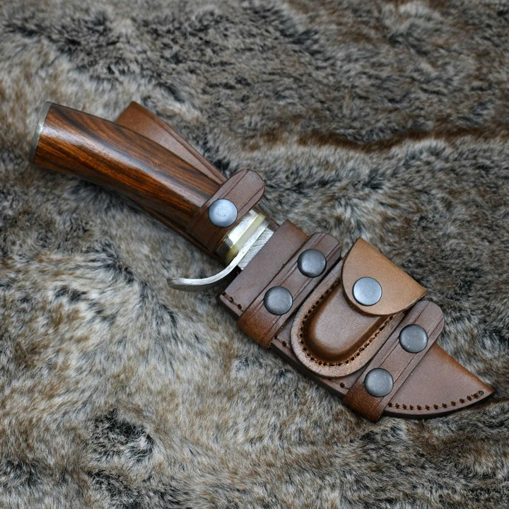 Zen Hunting Knife - Zen Damascus Hunting Knife with Exotic Rose Wood Handle - Shokunin USA