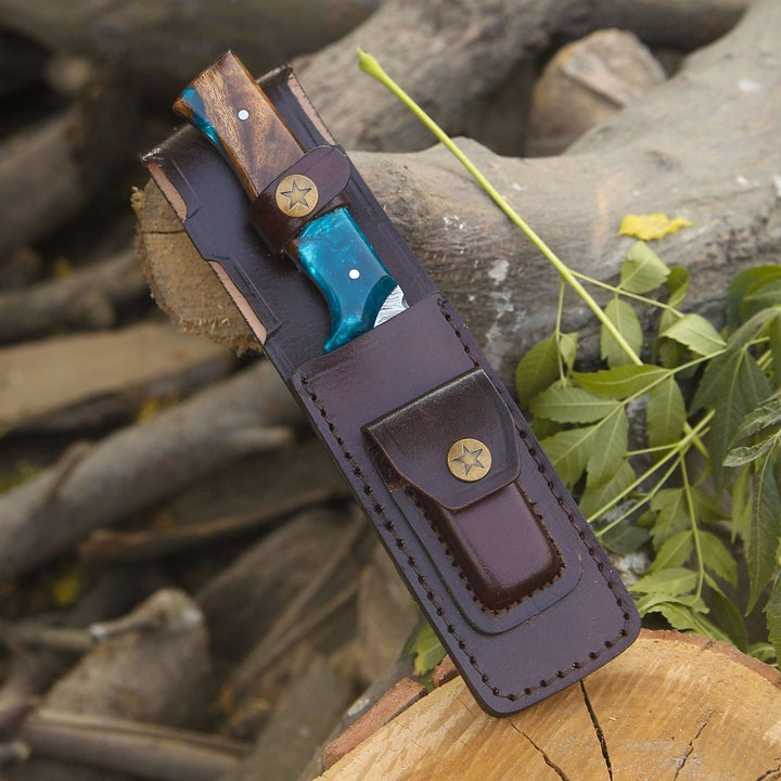Zephyr Knives - Zephyr Damascus Hunting Knife with Exotic Rose Wood &amp; Resin Handle - Shokunin USA