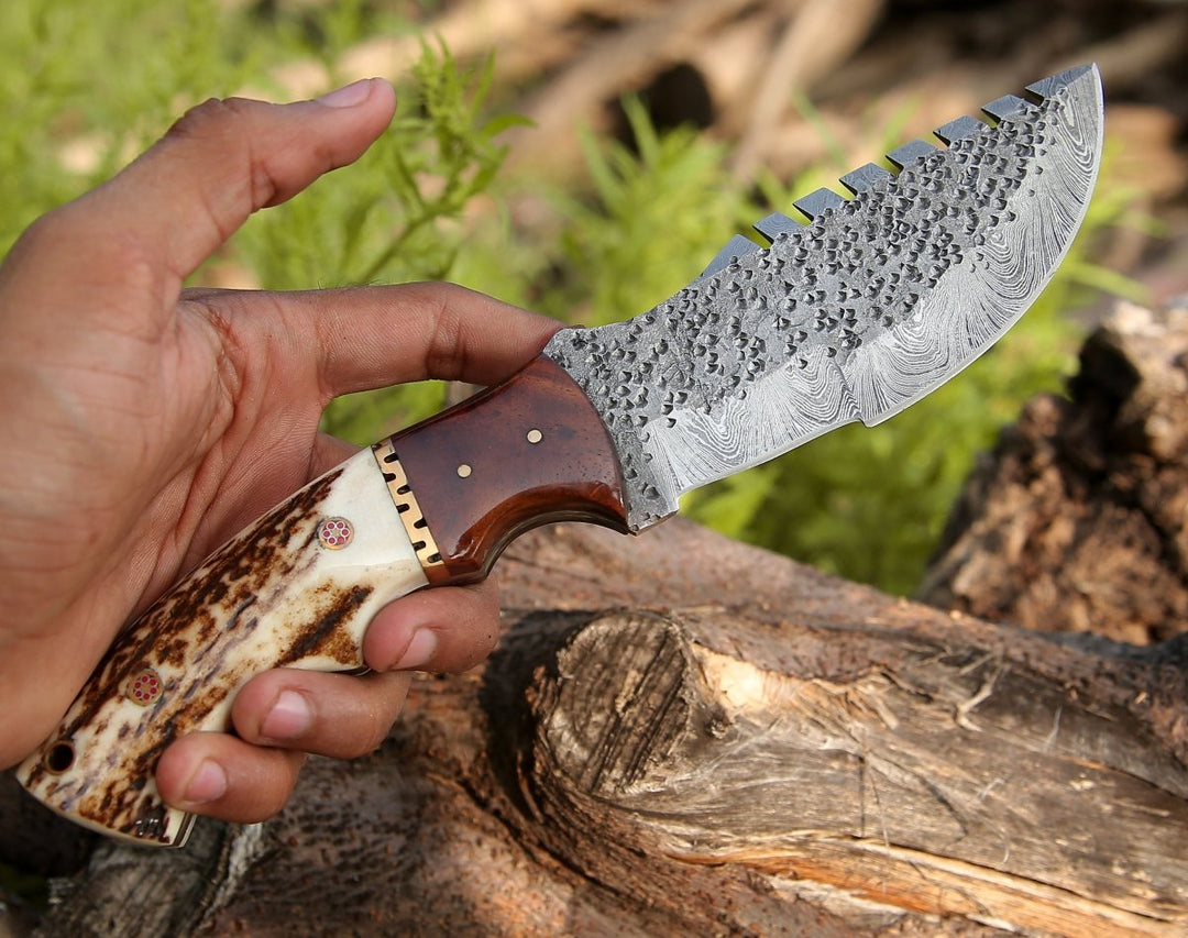 Custom Tracker Knives - Zeus Tracker Knife with Antler &amp; Rose wood Handle - Shokunin USA