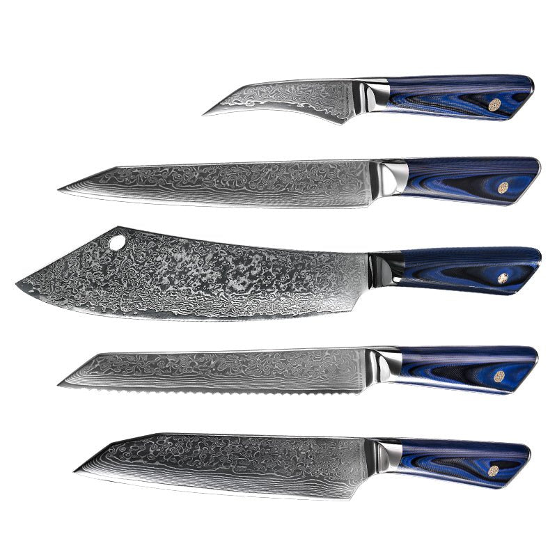 Chef Knife Set - Azure VG10 Damascus Chef Knife Set with G10 Handle and Sheath - Shokunin USA