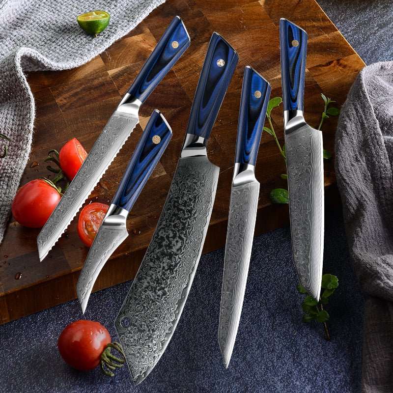 Chef Knife Set - Azure VG10 Damascus Chef Knife Set with G10 Handle and Sheath - Shokunin USA