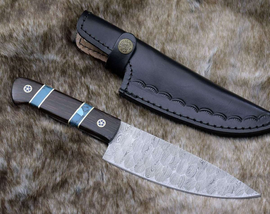 Chef Knife - Crystal Damascus Chef's Knife with Exotic Wenge Wood & Turquoise Handle - Shokunin USA