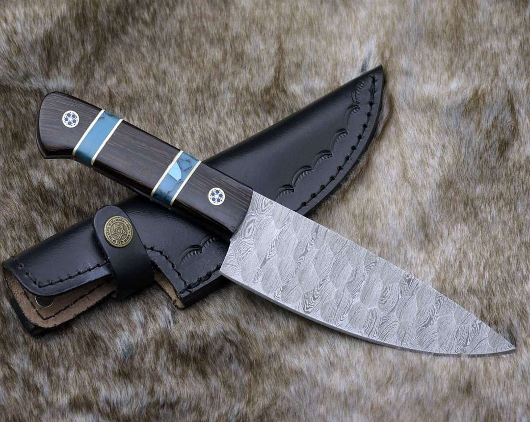 Chef Knife - Crystal Damascus Chef's Knife with Exotic Wenge Wood & Turquoise Handle - Shokunin USA