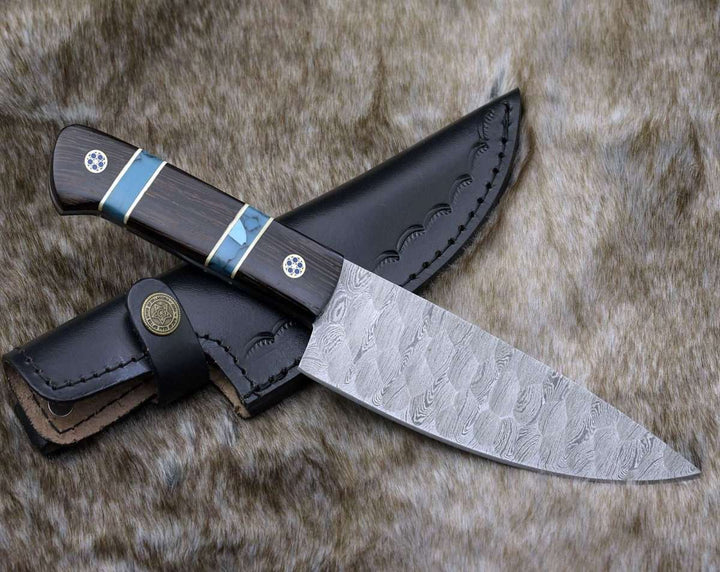 Chef Knife - Crystal Damascus Chef's Knife with Exotic Wenge Wood & Turquoise Handle - Shokunin USA