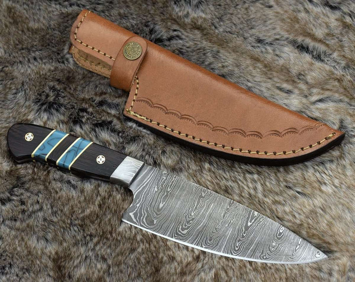 Chef knife - Epicurian Damascus Chef Knife with Exotic Wenge Wood & Turquoise Handle - Shokunin USA