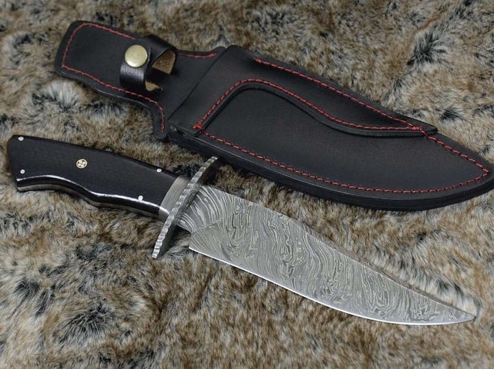 Utility Knife - Equinox Damascus Steel Bowie Knife with Micarta Handle - Shokunin USA