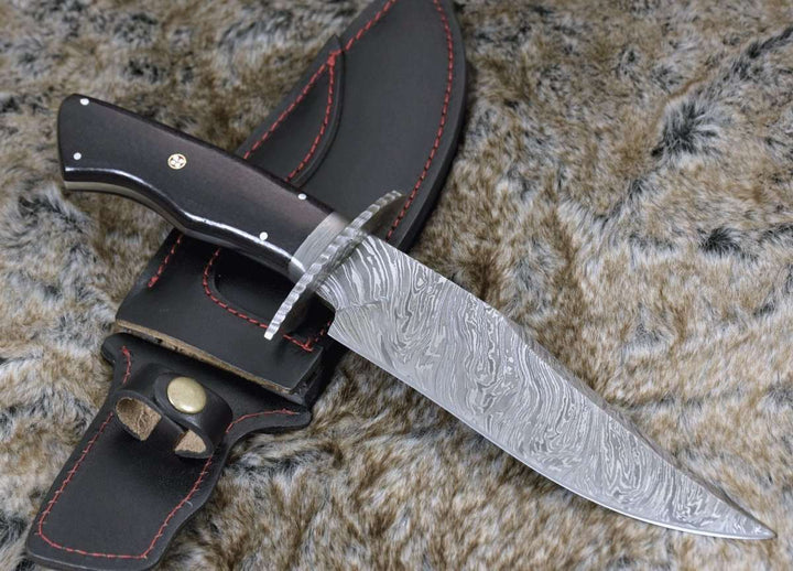 Utility Knife - Equinox Damascus Steel Bowie Knife with Micarta Handle - Shokunin USA