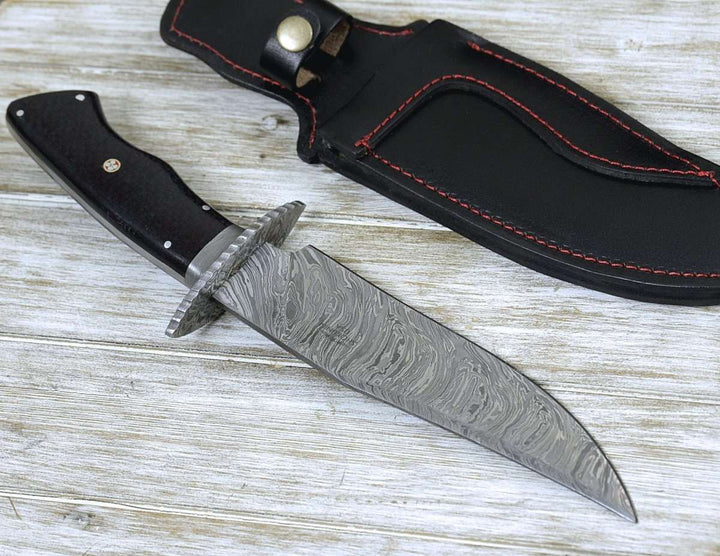 Utility Knife - Equinox Damascus Steel Bowie Knife with Micarta Handle - Shokunin USA