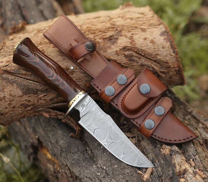 Damascus Knife - Exterminator Deer Hunting Knife with Exotic Wenge Wood Handle - Shokunin USA