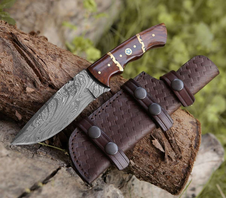 Camping knives - Fang Damascus Camp Knife with Rose Wood Handle - Shokunin USA