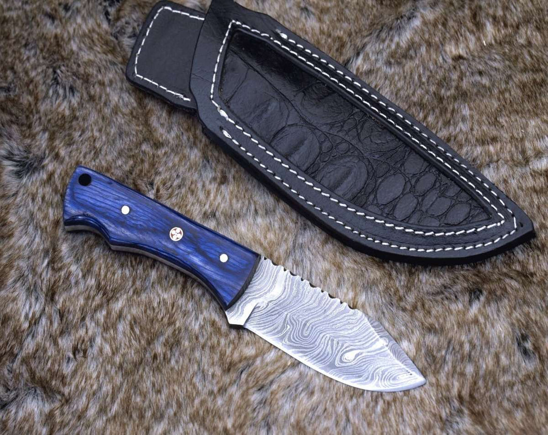 Damascus Knife - Flint Damascus Steel Skinning Knife with Pakkawood Handle - Shokunin USA