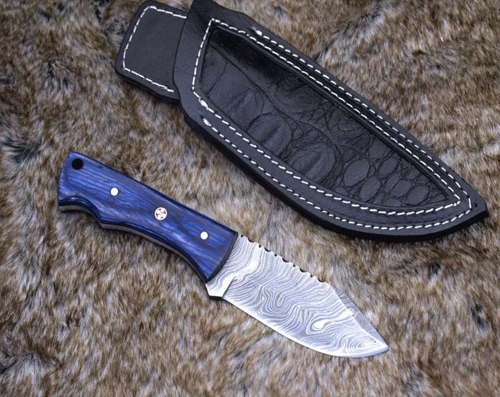 Damascus Knife - Flint Damascus Steel Skinning Knife with Pakkawood Handle - Shokunin USA