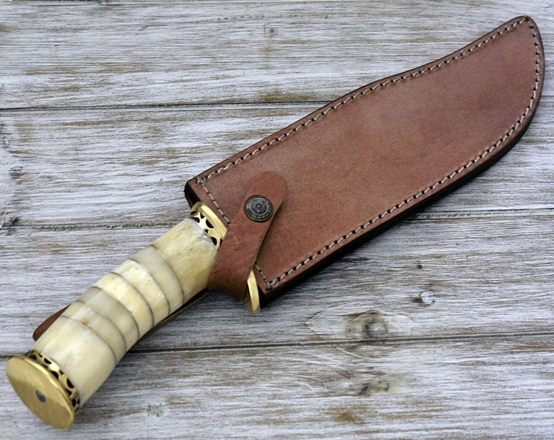 Glimmer - Damascus Bowie Knife with Bone Mosaic Handle - Shokunin USA