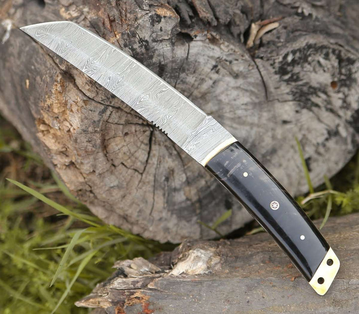 Damascus Knife - Harbinger Tanto Knife with Horn Handle - Shokunin USA