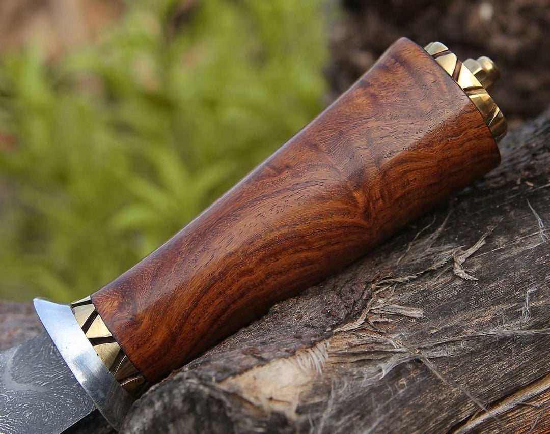 Utility Knife - Holy Defender Damascus Hunting Knife with Exotic Rose Wood Handle - Shokunin USA