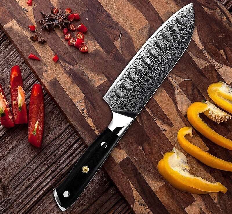 Chef knife - Edge VG10 Damascus Chef knife Santoku Knife with G10 Handle - Shokunin USA