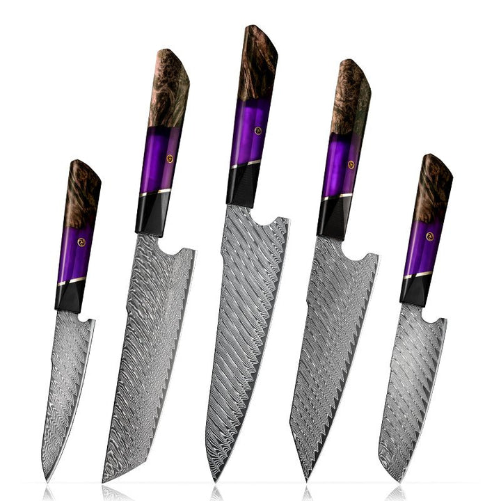 Chef Knife Set - Elite Series VG10 Damascus Knife Set with Exotic Rose Wood Handle - Shokunin USA