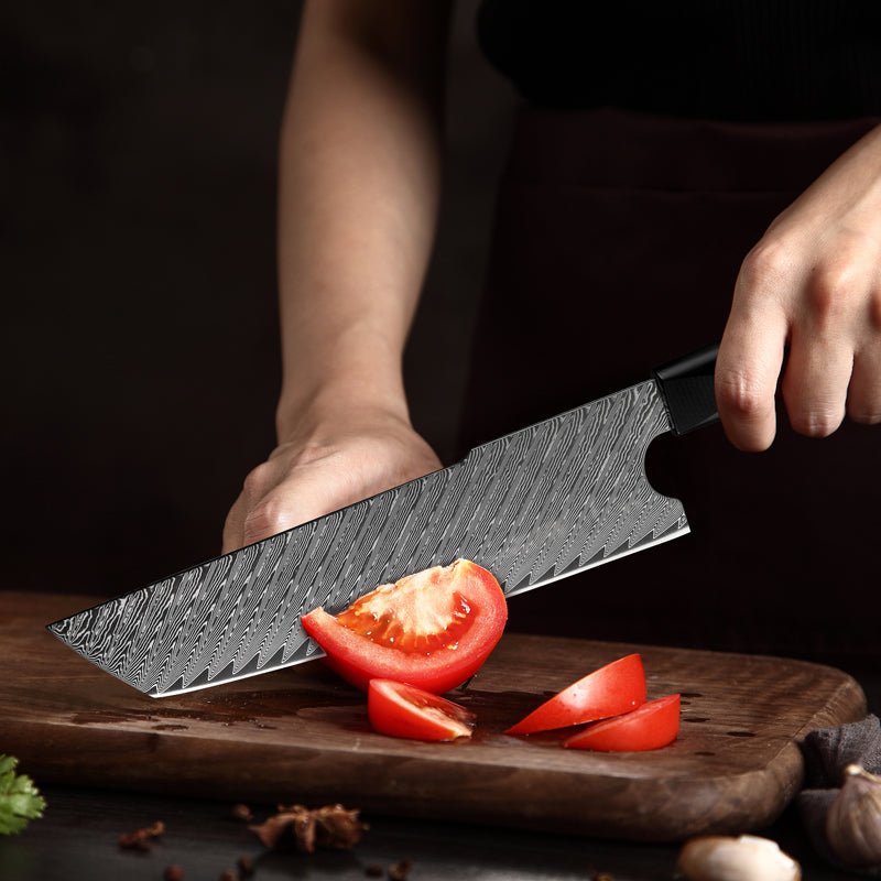 Chef Knife - Kotetsu VG10 Chef Knife Damascus Nakiri Knife with Exotic Rose Wood & Resin Handle - Shokunin USA