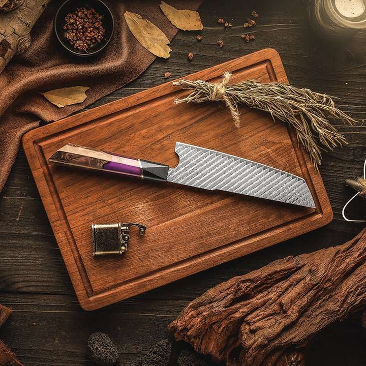 Chef Knife - Kotetsu VG10 Chef Knife Damascus Nakiri Knife with Exotic Rose Wood & Resin Handle - Shokunin USA