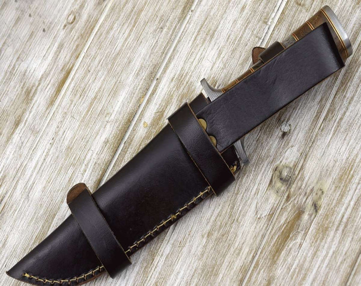 Kris Damascus Hunting Bowie Knife with Exotic Rose wood &amp; Bone handle - Shokunin USA