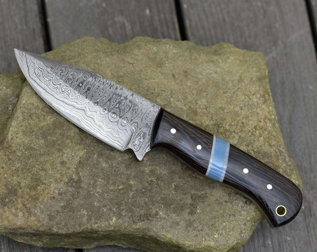 Utility Knife - Mangler Damascus Skinnig Knife with Exotic Wenge Wood & Turquoise Handle - Shokunin USA