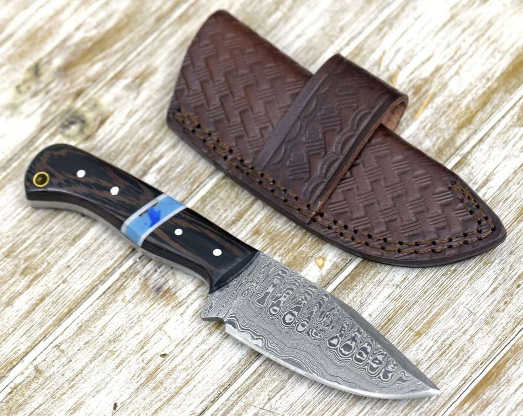 Utility Knife - Mangler Damascus Skinnig Knife with Exotic Wenge Wood & Turquoise Handle - Shokunin USA