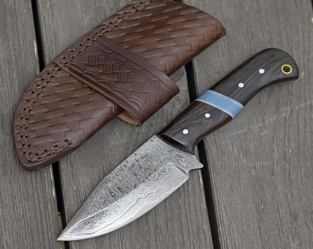 Utility Knife - Mangler Damascus Skinnig Knife with Exotic Wenge Wood & Turquoise Handle - Shokunin USA