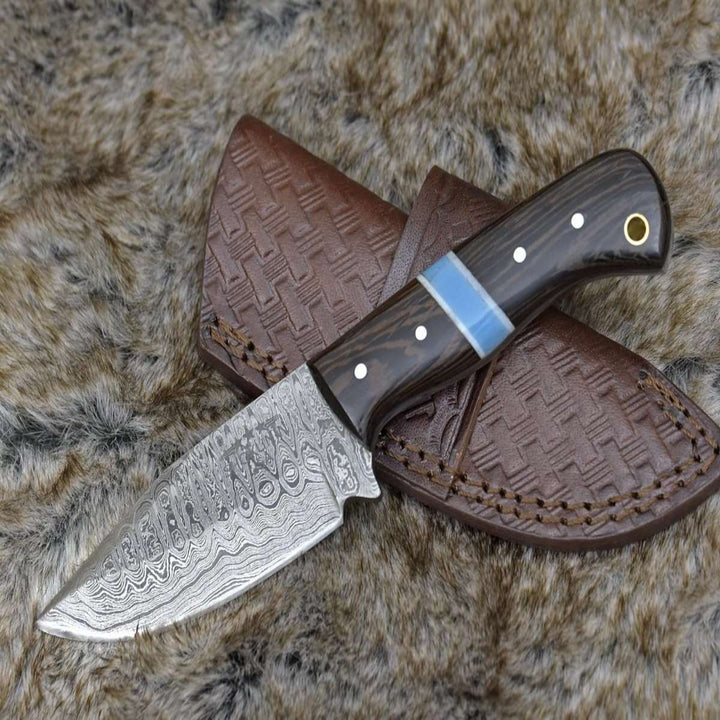 Utility Knife - Mangler Damascus Skinnig Knife with Exotic Wenge Wood & Turquoise Handle - Shokunin USA