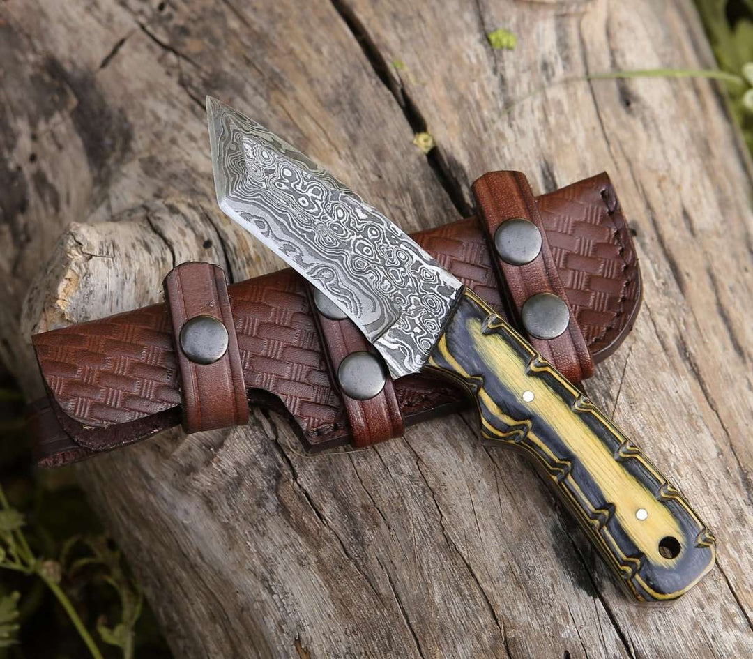 Utility Knife - Marauder Damascus Tanto Knife with Pakkawood Handle - Shokunin USA