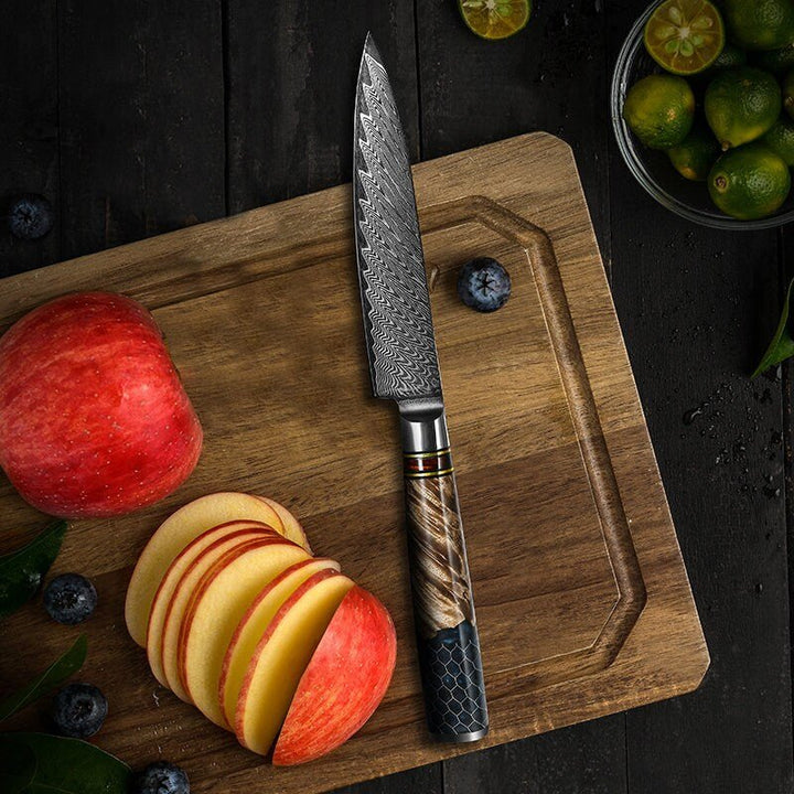 Chef Knife - Maverick VG10 Chef Knife Damascus Petty Knife with Exotic Olive Wood Handle - Shokunin USA